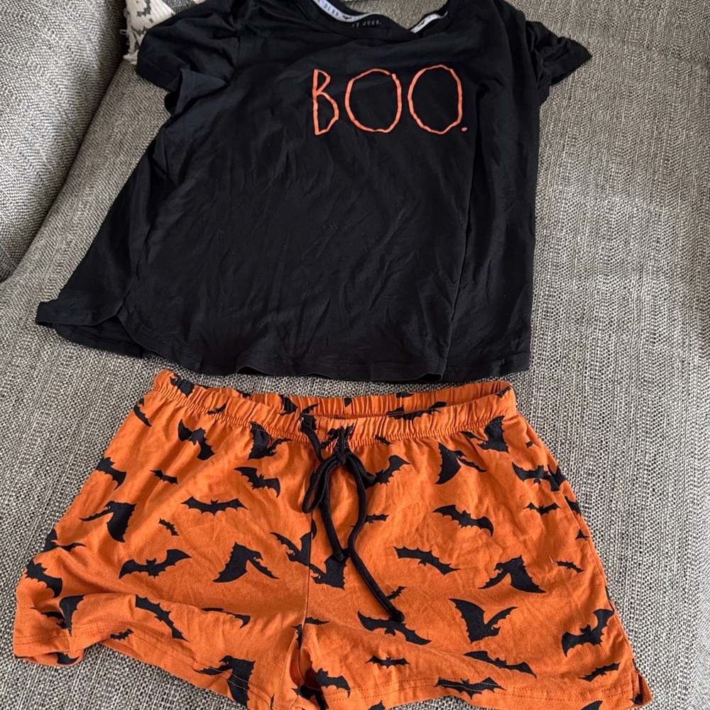 Womens Halloween Pajama Set - Black and Orange